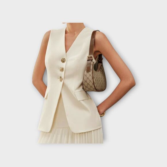 Commense Decor Pocket Tailored Vest – Cream Ivory Woven Fabric – Size XL - Picture 6 of 7